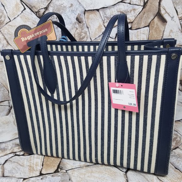 ✨✨ Medium Tote Market Stripe Canvas Zip Tote Blue Handbag PXR00443 Kate Spade - Picture 10 of 12